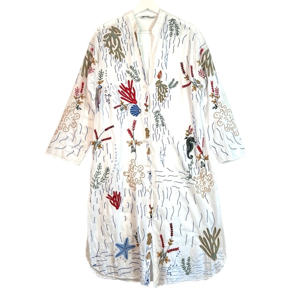 Zara Sea Motif Beach Embroidered Tunic Dress Cover-up Size XS - Picture 4 of 14